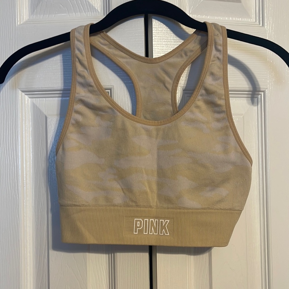 Victoria's Secret PINK Sport racerback bra in tan and white camo size small